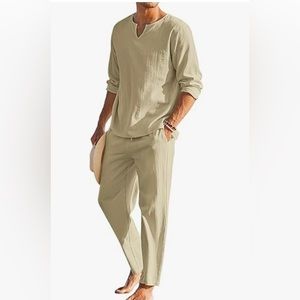 Men’s Linen set khaki nwt size  XXXXL